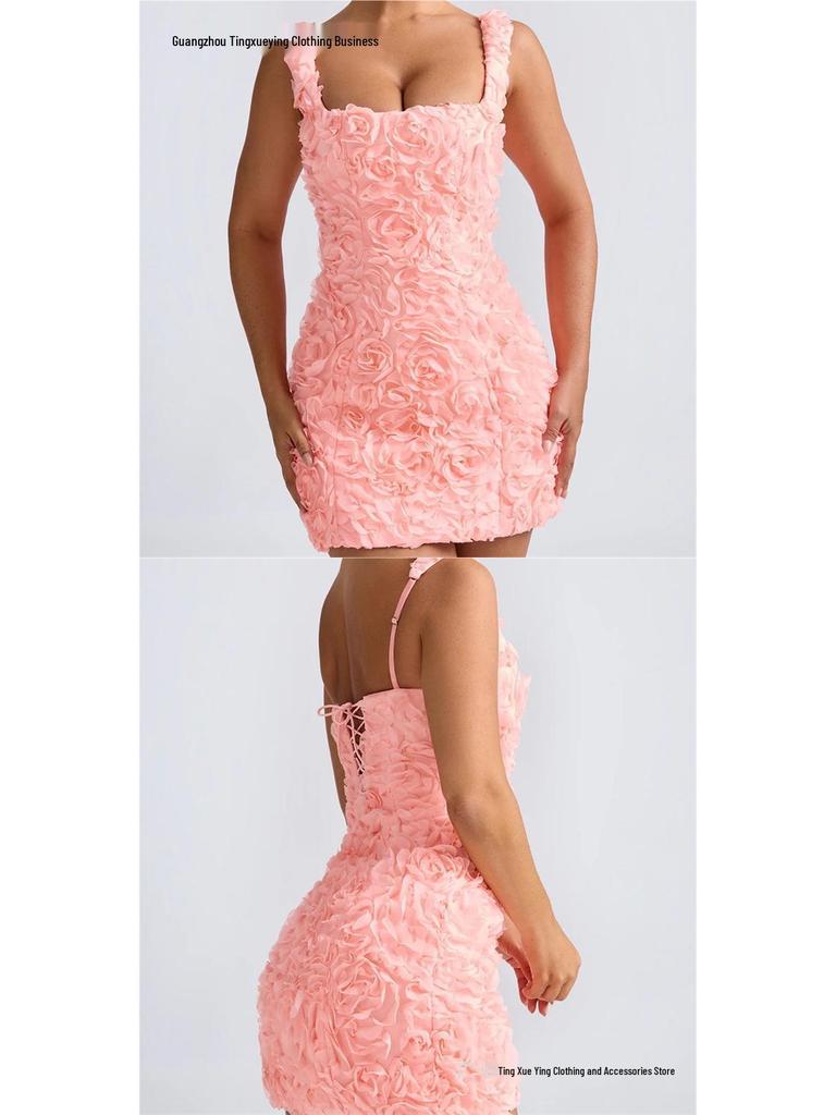 European-American Floral Square Neck Sleeveless Mini Dress