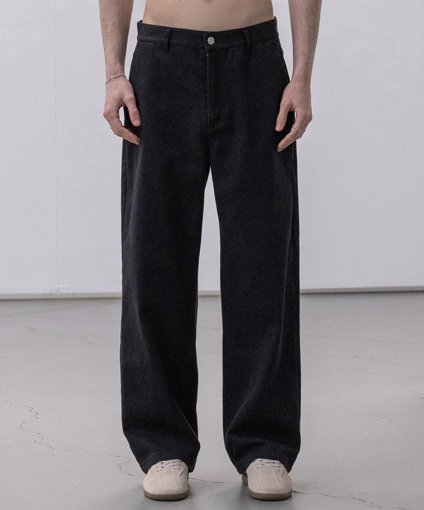 Dekkoloso Twill Cotton Semi-Wide Pants [Black]