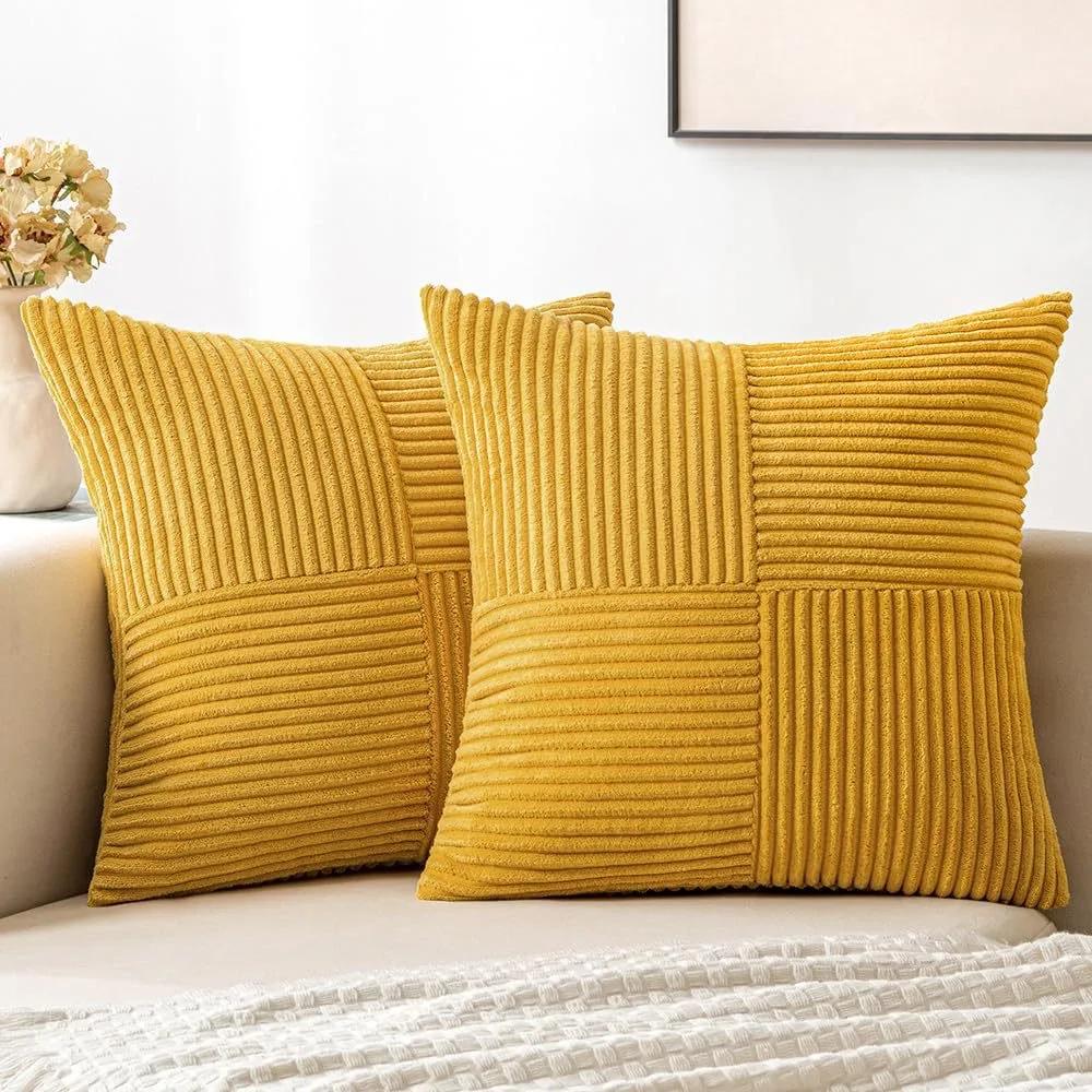 Beige Throw Pillow Covers 18x18inch 45x45CM Solid Corduroy Striped Cross Patchwork Textured Cushion Covers Home Decor for Couch