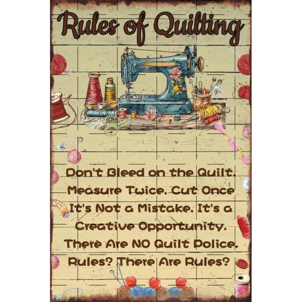Funny Rules of Quilting Sewing Machine Vintage Metal Tin Sign Wall Decor 20x30cm（7.8x11.8inch）