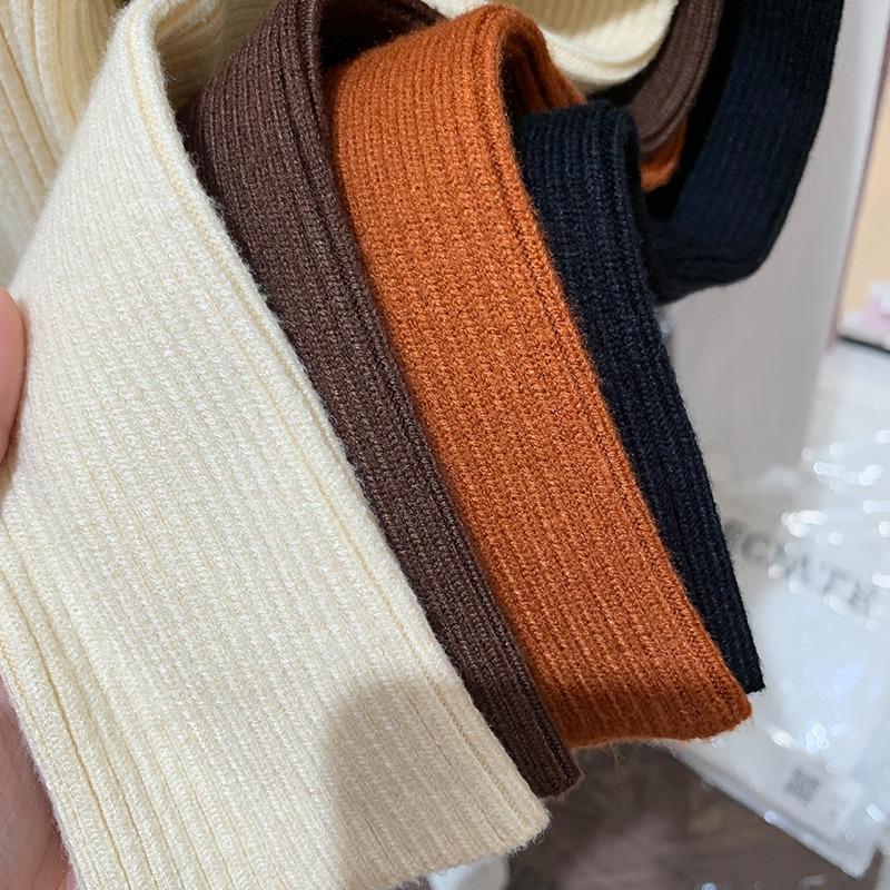 Fashion Women Knitted Bottoming Turtleneck Sweater Autumn Winter Long Sleeve Half High Collar Casual Simple Pullover Shirt Slim Fit Basic Thin Top