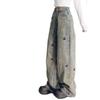 Women's Spring/Fall Loose Distressed Wide-Leg Jeans with Little Dog Embroidery