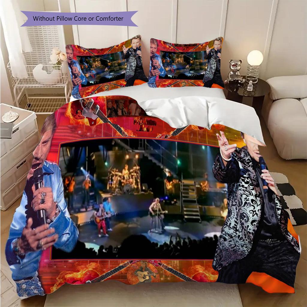 Johnny Hallyday Three-piece set (1 * duvet cover + 2 * pillowcase, without core) 2D Flat Christmas birthday gift Soft and comfortable Bedding set