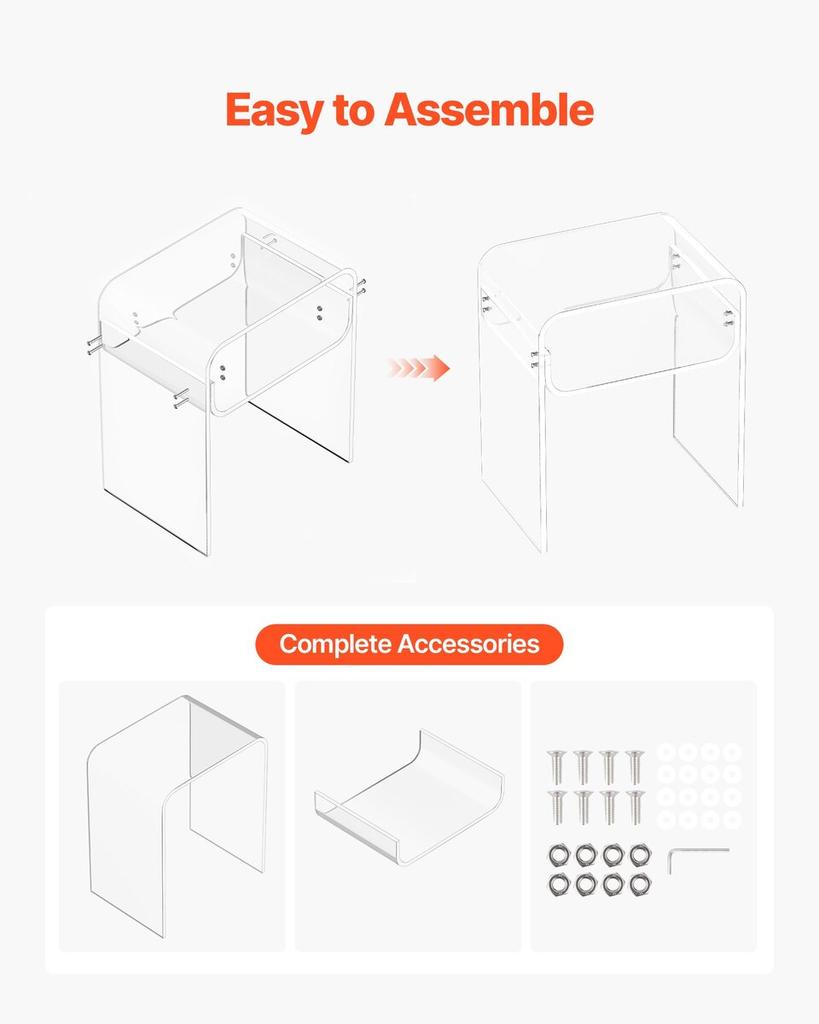 Acrylic Side Table, 2 Tiers Clear Bedside Table with Storage Shelf, Modern Rectangle Acrylic End Desk, Transparent Thick Nightstand for Bedroom,