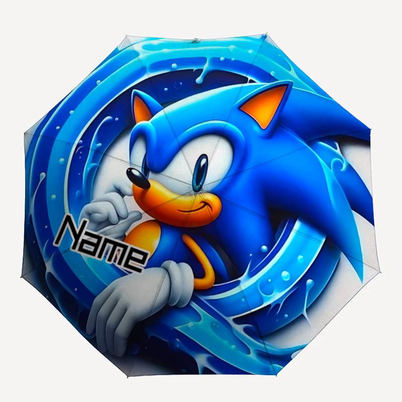 

1PC Sonic the Hedgehog, Water Tunnel - Custom Name Automatic Folding Umbrella - Compact 8-Rib Design, Durable Plastic & Iron, Daily Use S0106040