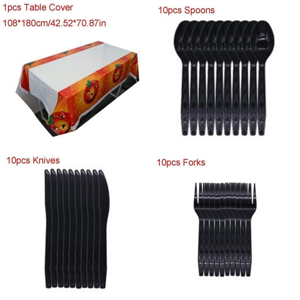 Halloween Party Decoration Supplies Including Pumpkin Tablecover And Straws**