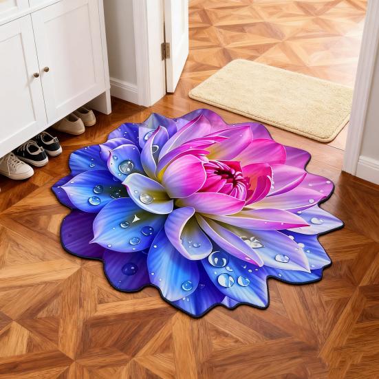 Flower Floor Rug Non-Slip Absorbent Bathroom Mat Decorative 3D Realistic Pattern Floral Mat