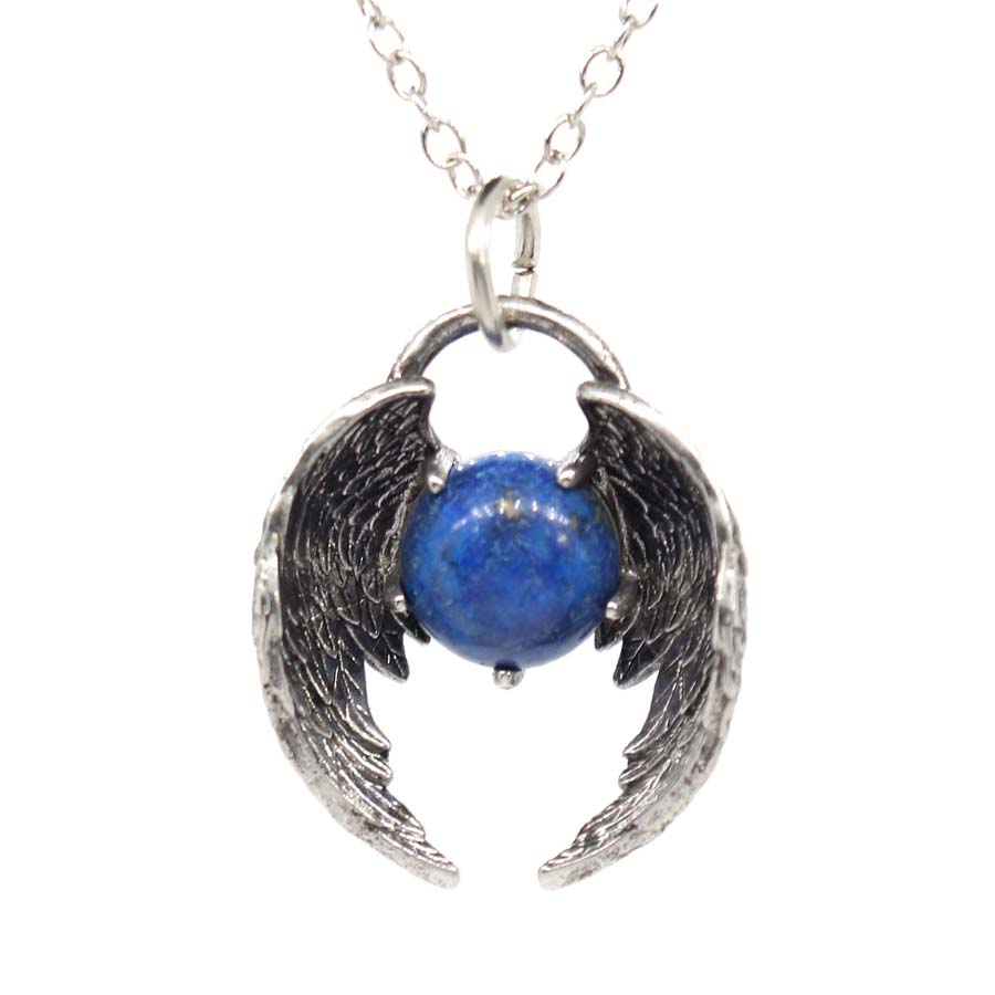 Angel Fly Wings Stone Pendant Necklace for Women, Natural Amethyst Lapis Lazuli Cabochons Stone Pendants, Necklaces, Jewelry Chain
