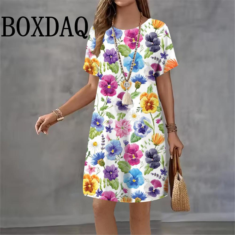 2026 Women Short Sleeve O-Neck Fashion Dresses 3D Polka Dot Print Streetwear Summer Dress Loose Casual Ladies Dress