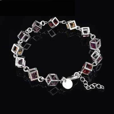 Women Cube Colorful CZ Bracelet Bangle Jewelry Gifts