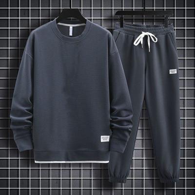 2 pezzi/set uomo abbigliamento sportivo set girocollo manica lunga pullover top elastico coulisse in vita tasche pantaloni della tuta set waffle texture athleisure suit