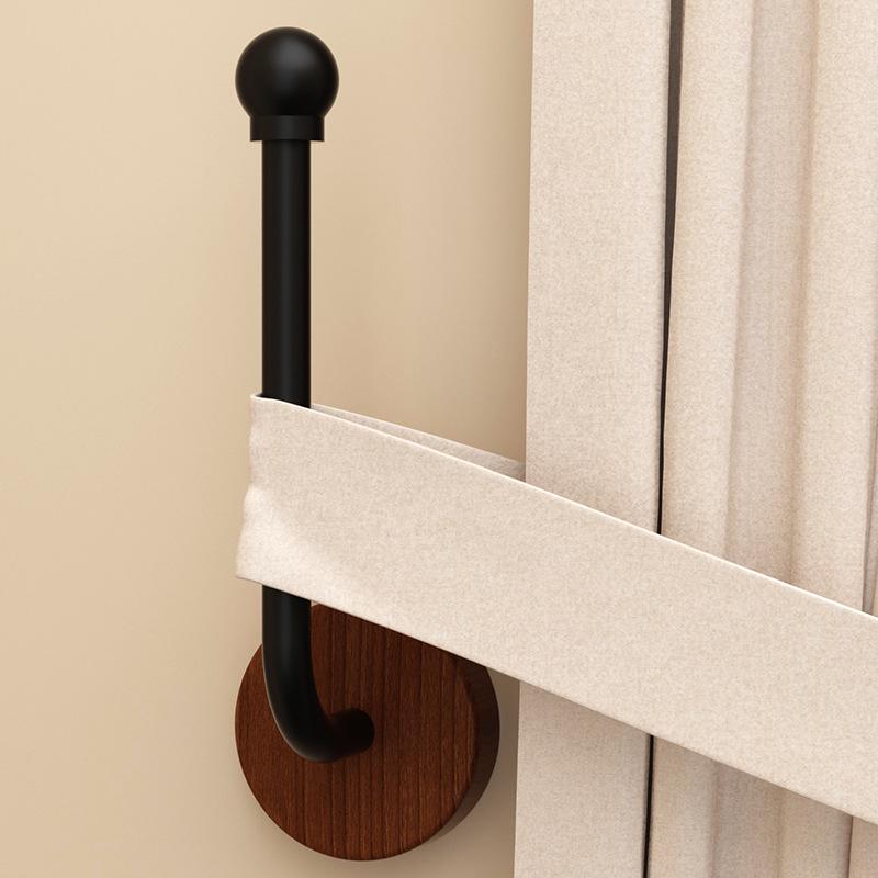 Solid Wood No-Drill Curtain Tieback & Hook - Windproof Holder for Windows & Doors