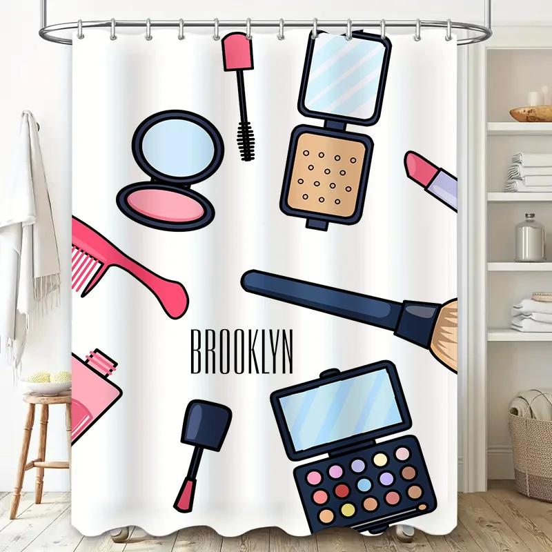 Brooklyn Fashion Shower Curtain Makeup Collection Decorative Bath Mat Polyester Waterproof Shower Curtain With Hook Ring