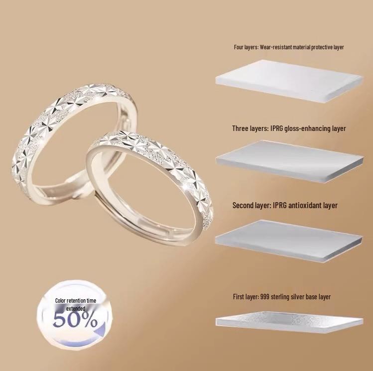 S999 Sterling Silver Starry Couple Matching Rings - Luxury Open Band Design