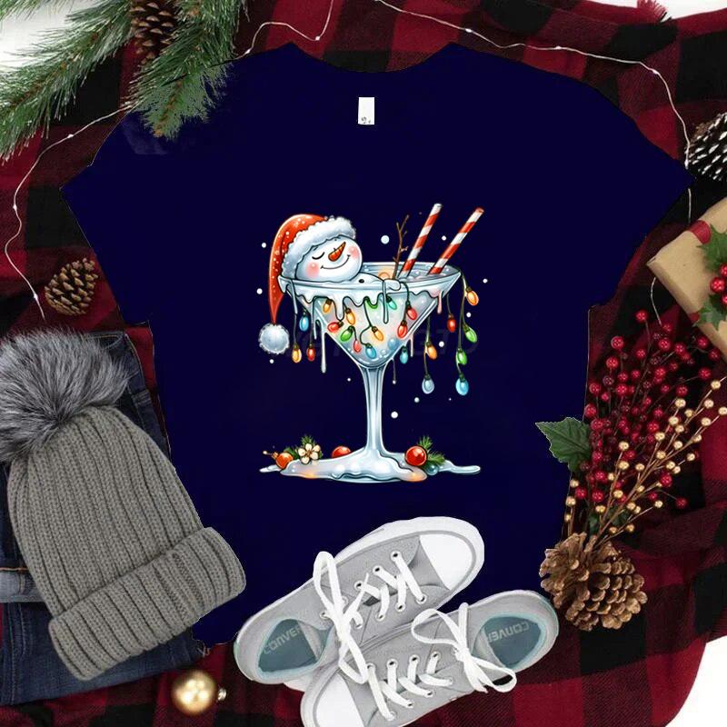 

Women Wine Glass Christmas TShirts Christmas Xmas Gifts Cartoon Top Tshirt Cute SnowUnisex Harajuku Fashion New Year Tshirt S