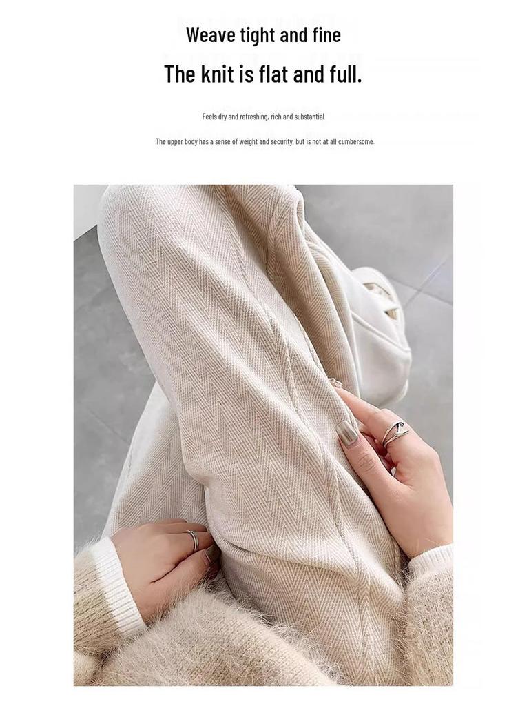 Women's Plus Size Velvet Herringbone Wool Wide-Leg Pants for Autumn/Winter