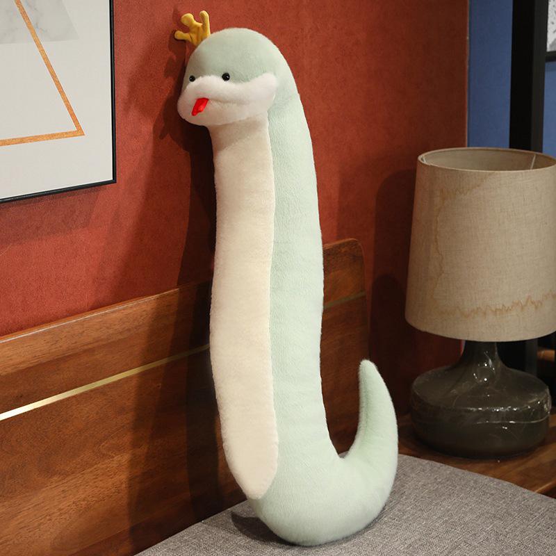 S-Shaped Green and White Snake Plush Pillow - Leg-Clamping Side Sleeper and Backrest Pillow