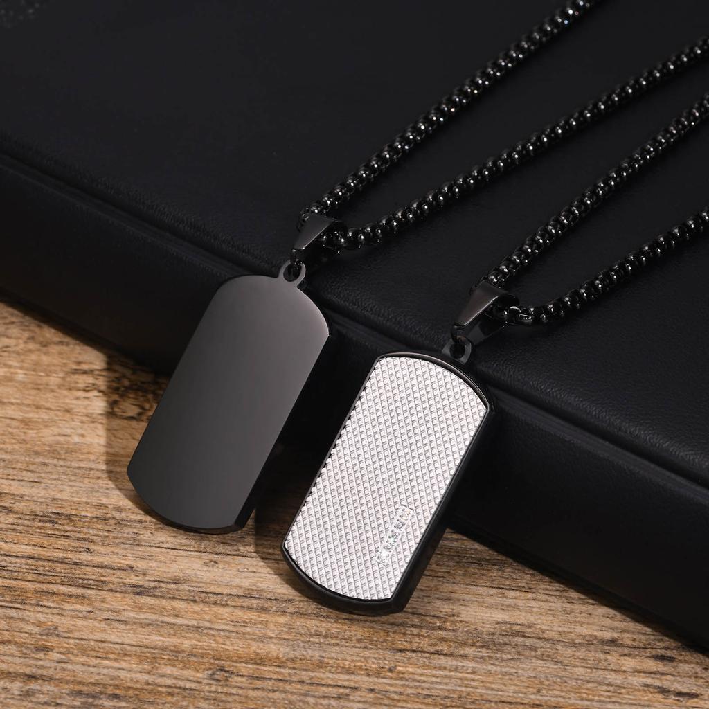 Dog Tag Necklaces for Men Dad Father Papa Husband,Waterproof Stainless Steel Square Pendant with Box Chain Collar Gift