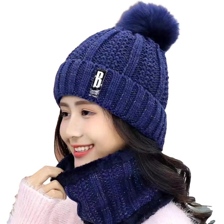 Winter Women's Plush Woolen Hat Outdoor Riding Warm and Cold Knitted Ear Protection Scarf Hat