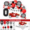 Racing-themed Digital Balloon Set, Black and White Checkered Car Tire Balloon Birthday Party Decoration