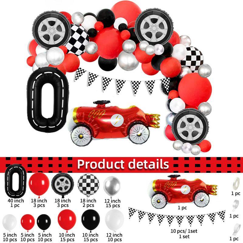 Racing-themed Digital Balloon Set, Black and White Checkered Car Tire Balloon Birthday Party Decoration