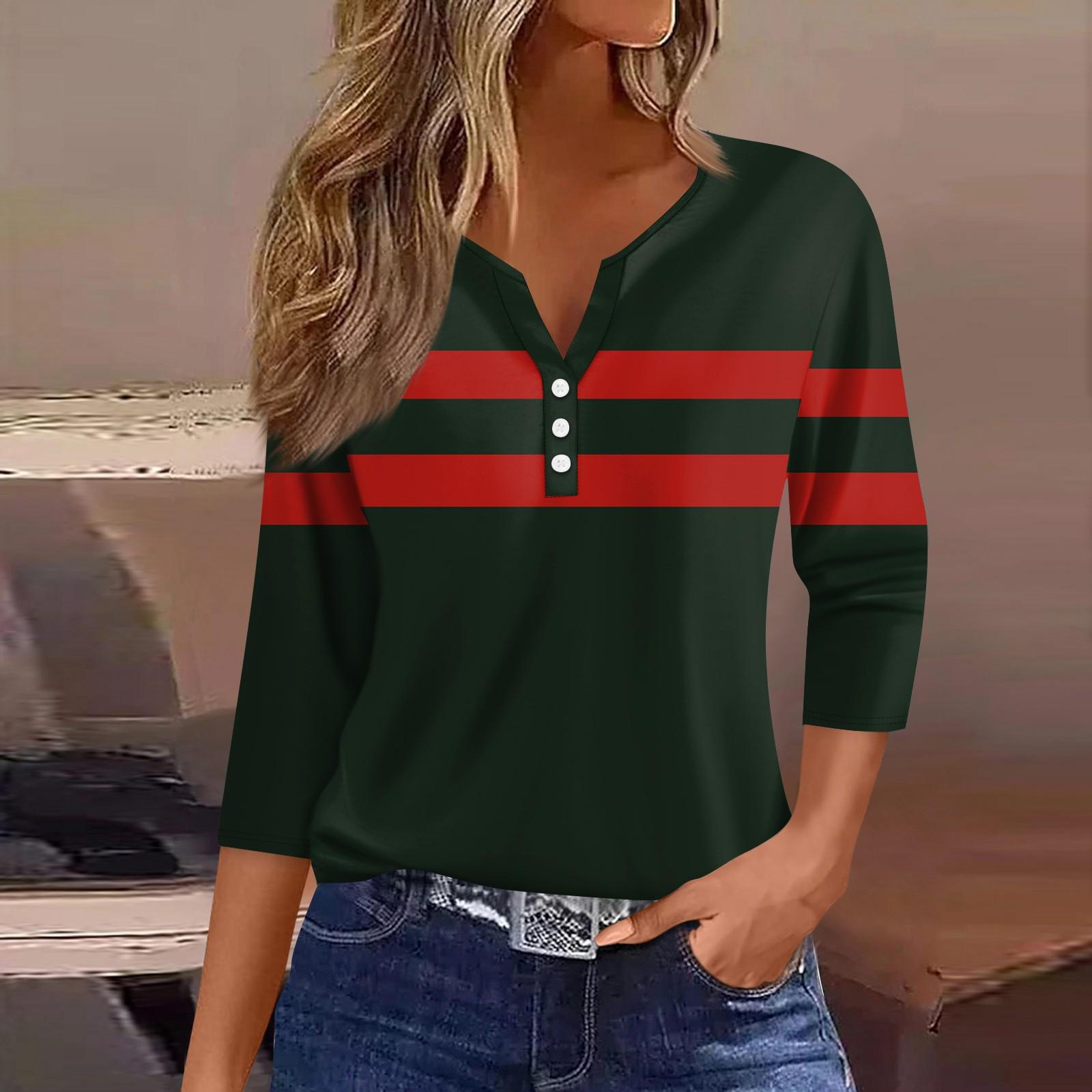 

Жен. Футболка Футболка С принтом Пуговицы Рукав 3/4 Повседневные Выходные Мода Классический Классический V-образный вырез Обычный Верх XXL