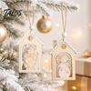 Rustic Christmas Garland Decor Wooden House Snowman/Reindeer Hanging Ornament, DIY Xmas Pendant with Farmhouse Hemp Rope for Home Window & Holiday
