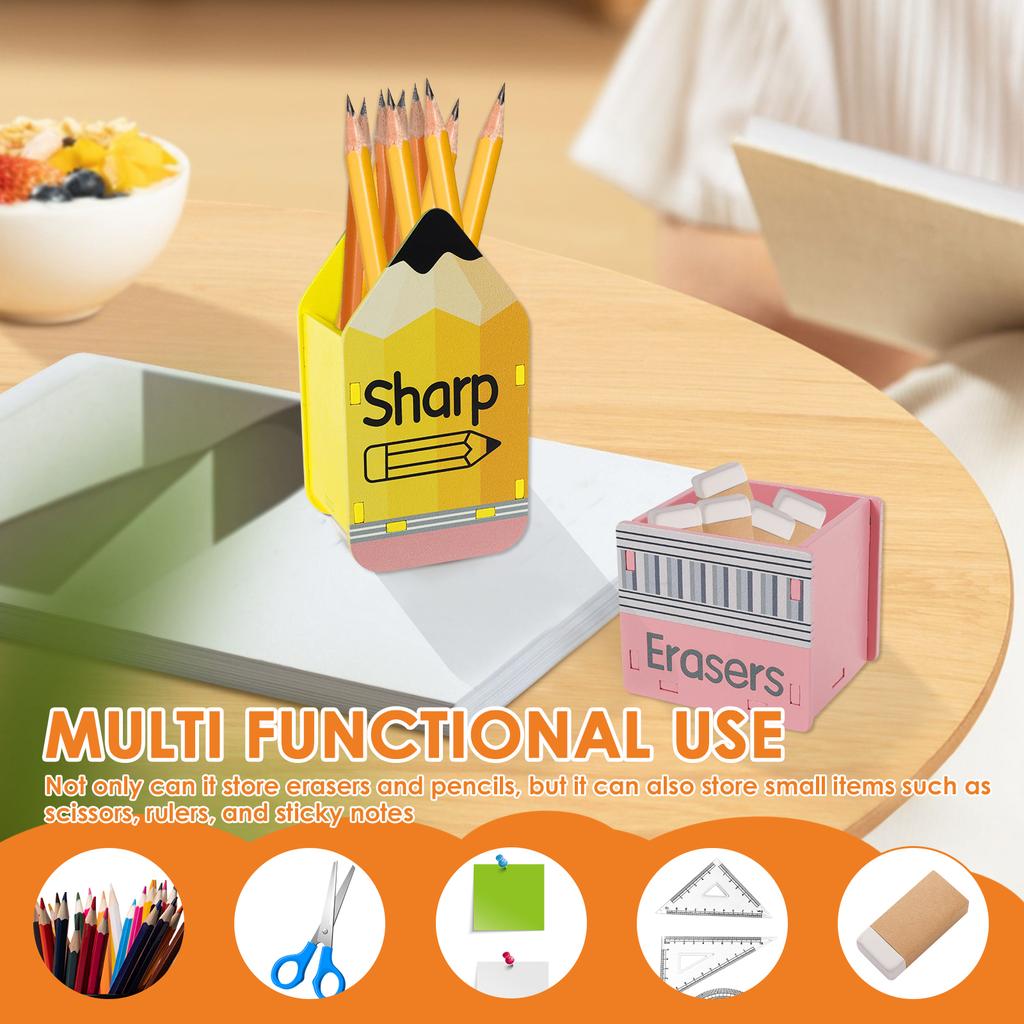 3 Stück Holz Stifthalter Kinder Schreibtisch Bleistift Radiergummi Aufbewahrungsbox für Schüler Büro Multifunktionaler Schreibwaren Organizer