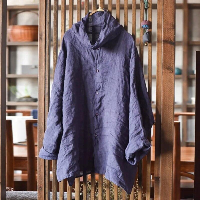 Johnature Women Vintage Shirts Tops Button Long Sleeve Autumn Blouses Turtleneck Chinese Style Women Shirts