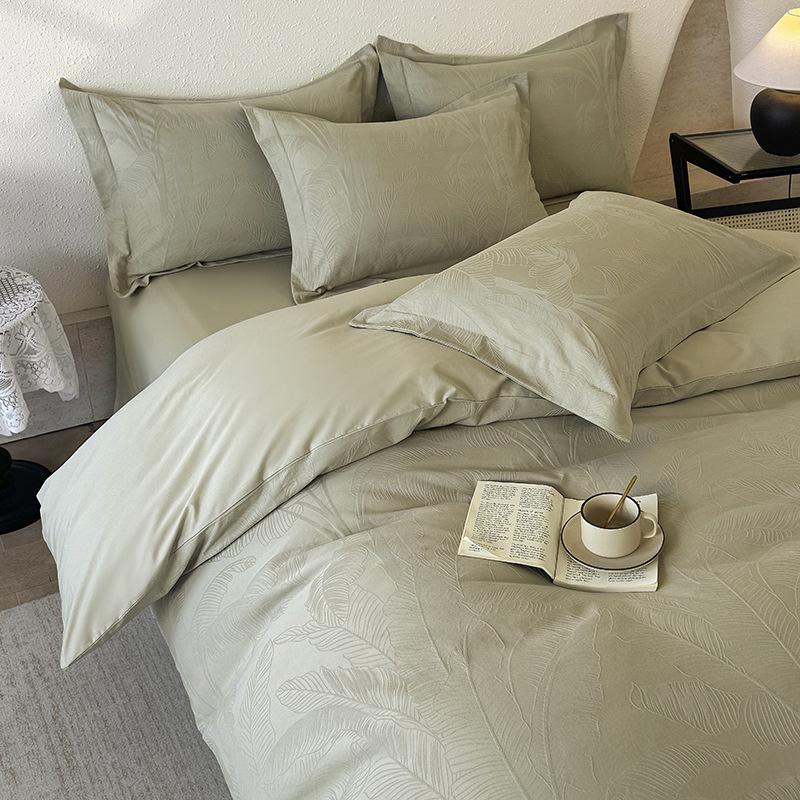 2026 All-Cotton Thick Knit Jacquard 4-Piece Bedding Set with Pillowcase, Sheet, and Duvet Cover.