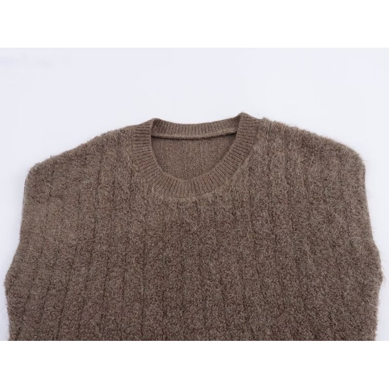 Kaslead New Arrival Women's Clothing Fashion Style Fashion round Neck Vertical Stripes Pullover Knitted Sweater Vest