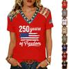 Haut T-shirt Pull Col en V Manches Courtes pour Femme avec Impression Drapeau Coupe Ample Décontracté Confortable Design Léger pour un Usage Quotidien