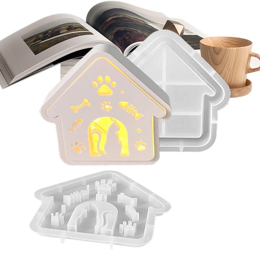 

Home Silicone Mold Cat House Candle Mould Ornament Creative Cute Craft Tool For Classroom Living Room Christmas Garden Halloween