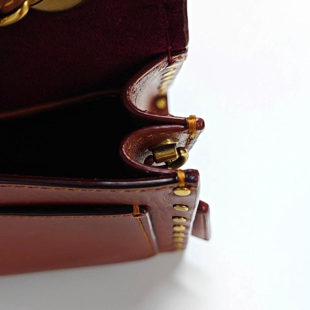 [Gebraucht] Parker 18 Nieten Kamelienblüten-Ketten-Klappen-Umhängetasche Beschichtetes Canvas und Kalbsleder Crossbody-Tasche Klein - Sehr Gut #JWTC6