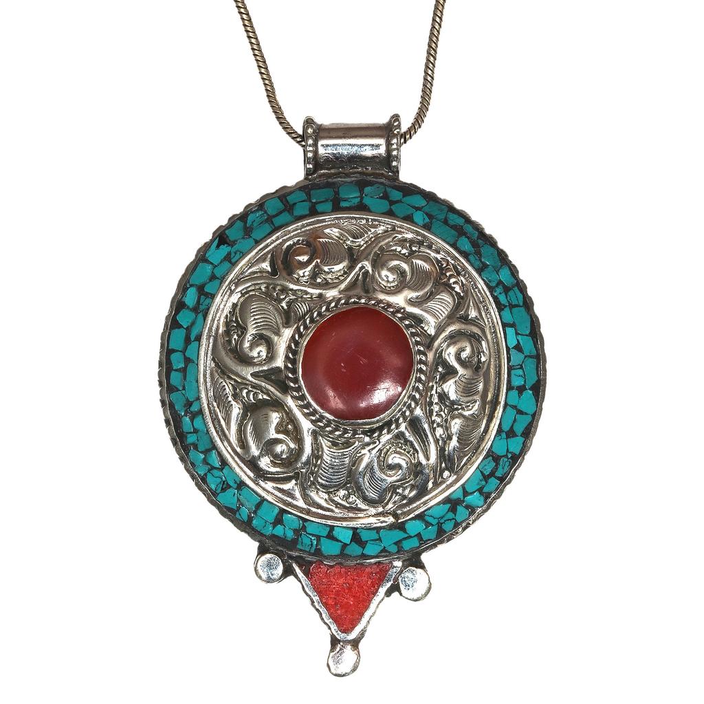Handmade Tibetan Silver Gemstone Turquoise Red Coral Nepali Necklace Jewelry
