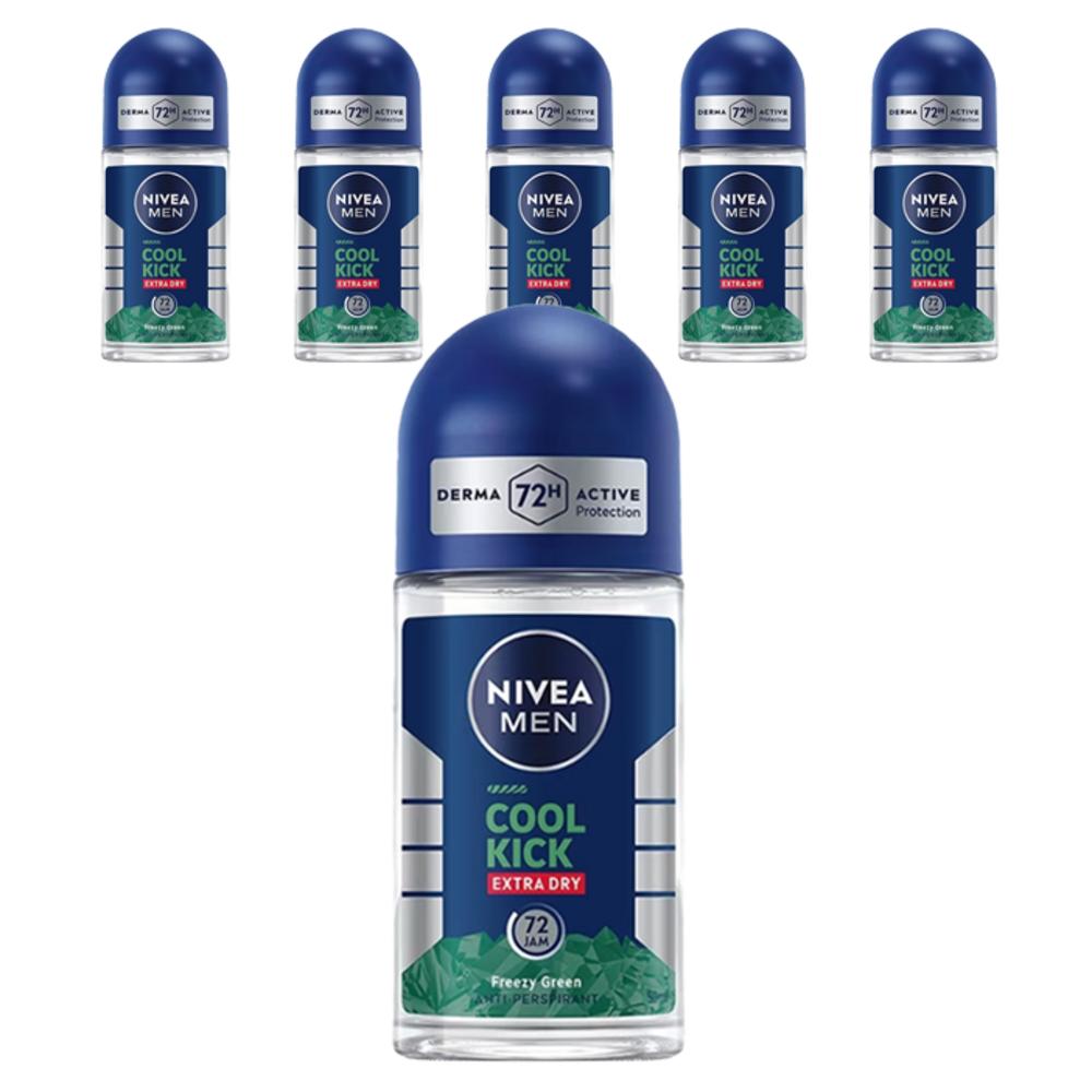 Nivea Men's Cool Kick Extra Dry Roll-On Deodorant 6 Pcs 50ml