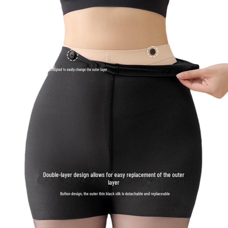 [Reversible Outer Layer] Women's Autumn/Winter Black Sheer Double-Layer Leggings - Thin Black Pantyhose for Spring/Fall