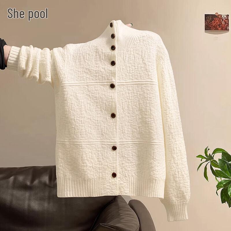 Women s Half-High Collar Single-Breasted Knit Cardigan One Size