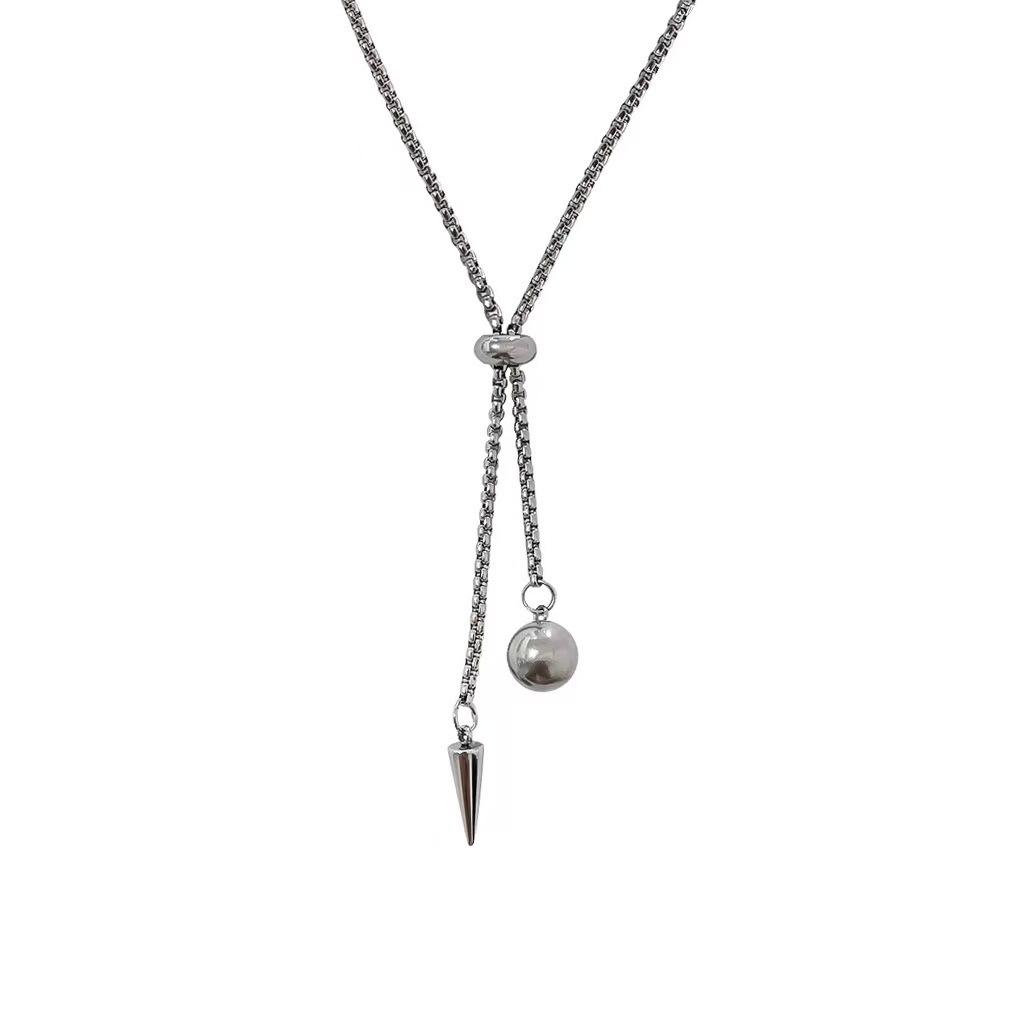 

New personalized round tapered adjustable pull-out titanium steel necklace hip-hop men s versatile sweater chain accessories