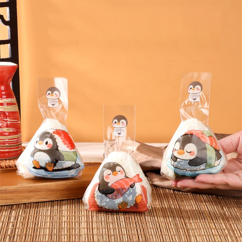 100Pcs Cute Cartoon Triangle Rice Ball Packing Bag Seaweed Sushi Mould Bag Sushi Bento Accessories Seaweed Rice Ball Sushi Bag