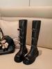 Cowhide Su Yinyin 6cm thick-soled but knee boots women's autumn and winter belt buckle thin boots western knight boots
