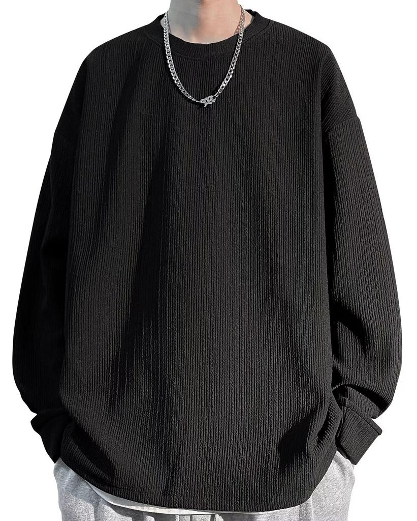 Bligo Long Sleeve Crew Neck Pullover Plus Solid Loose Korean Lightweight Men's T-Shirt, Sizes, Fall/Winter Wear, Color, Fit, Soft, Comfortable,