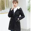 Fluffy and Thick Cotton Clothing, Autumn and Winter Korean Version, Waist Tightened, Versatile Mid-length Trench Coat, Cotton Coat Women's Trend