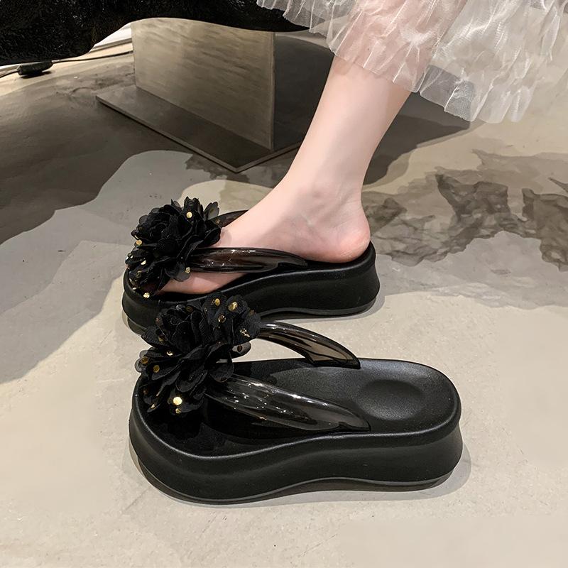 Fashion 2025 New Slippers for Women's Summer Fashion Platform Flip Flops Anti Slip Thick Bottom Seaside Vacation Flower Beach Shoes
