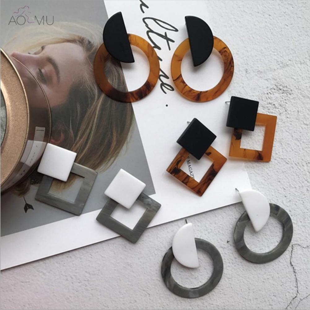Acetic Acid Leopard Acrylic Geometric Big Square Drop Earrings for Women