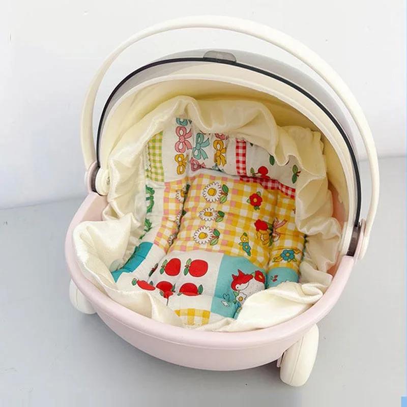 1/2pc Doll Bed Baby Stroller Storage Box with Mat for Labubu Spa Module Doll Sleep Cradle Cart Dolls Bed Furniture Acssories