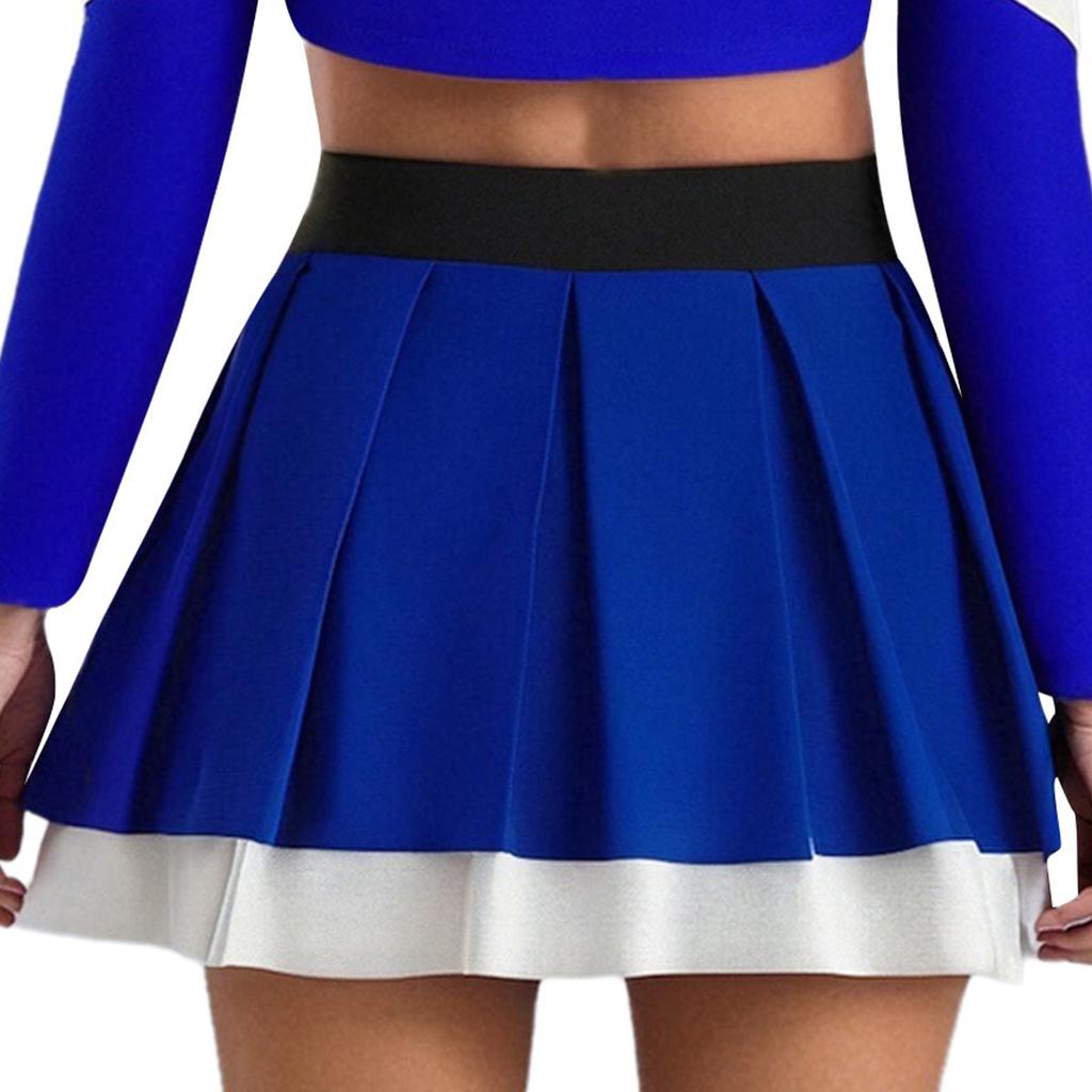Girls Cheerleading Dance Performance Skirt: Contrast Color Elastic Waistband Two Layers Pleated Skirt for Competition
