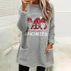 European & American Women's Dwarf Letter Print Plush Hoodie - Round Neck, Loose Fit, Long Sleeve, with Pockets