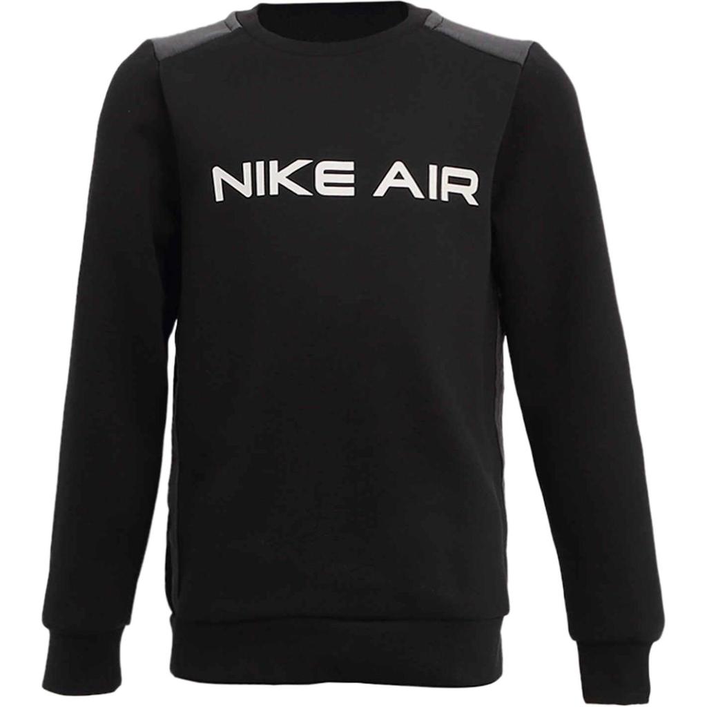 Nike Logo Print Fleece-Lined Crew Neck Sweatshirt Kids Tops Black DA0703-010