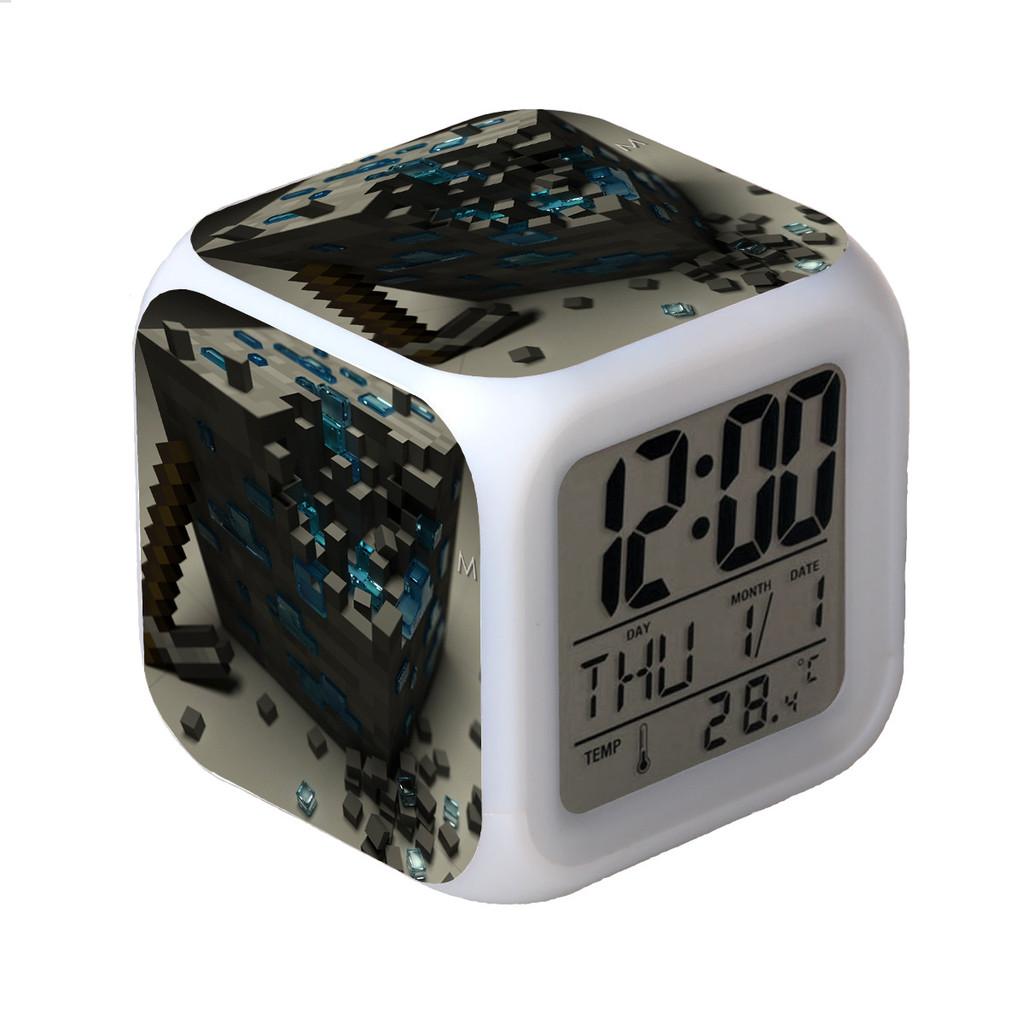 Minecraft Alarm Clock Led Night Light Colourful Changing Desktop Decoration